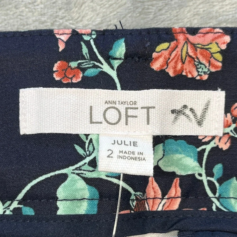 LOFT Riviera Pant Women Navy‎ Blue Floral Julie Fit Cropped Trousers NWT 2